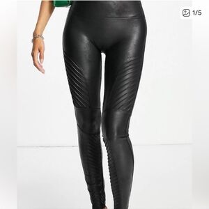 SPANX Faux Leather Moto Leggings - Seamless Tummy Control Size Medium
